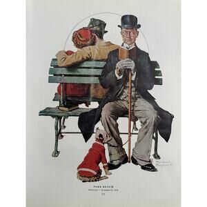 Park Bench, Guy, Reading, Mistletoe, Christmas Norman Rockwell, Print, Book Page